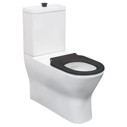 Fienza Delta Care Back to Wall Toilet Suite, Black Seat, Raised Buttons