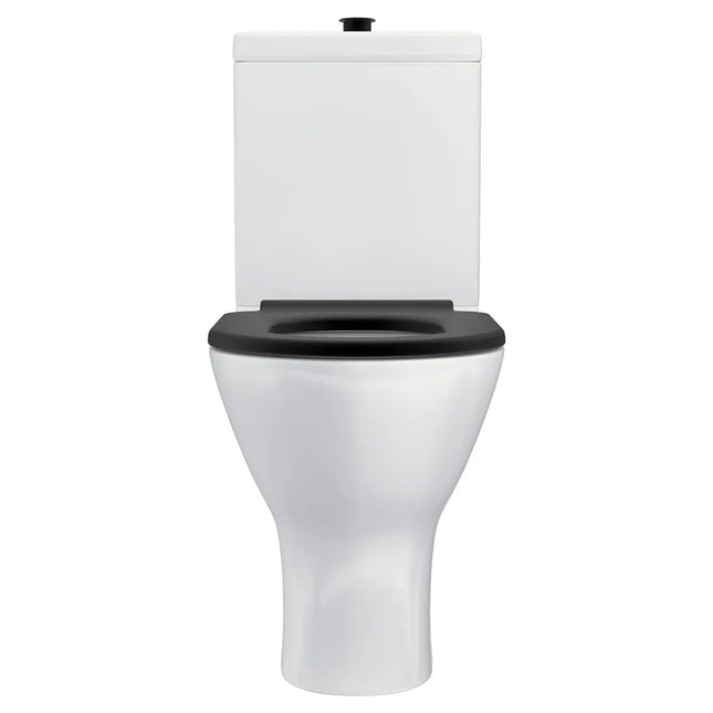 Fienza Delta Care Back to Wall Toilet Suite, Black Seat, Raised Buttons