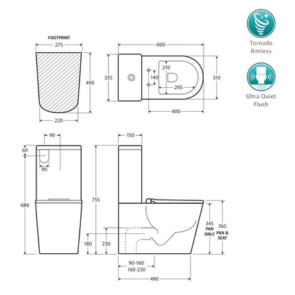 Fienza Isabella Junior Back-to-Wall Toilet Suite Tornado Rimless ,