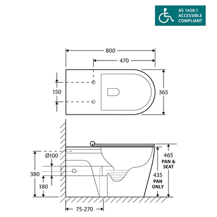 Fienza Isabella Care Back to Wall Toilet Suite, Black Seat ,