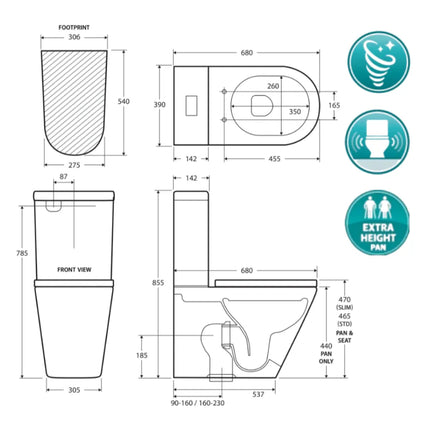 Fienza Kaya Back to Wall Toilet Suite, Gloss White, Thick Seat