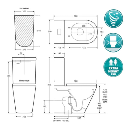 Fienza Kaya Back to Wall Toilet Suite, Gloss White, Slim Seat