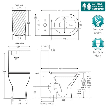 Fienza Tono Back-to-Wall Toilet Suite Tornado Rimless Ultra Quiet Flush Gloss White ,