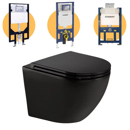 Fienza Koko Wall Hung Toilet Suite, Matte Black ,