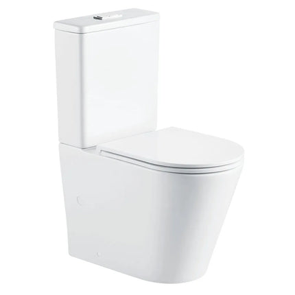 Fienza Aluca Back-to-Wall Toilet Suite Slim Seat Tornado Rimless Ultra Quiet Flush Gloss White ,