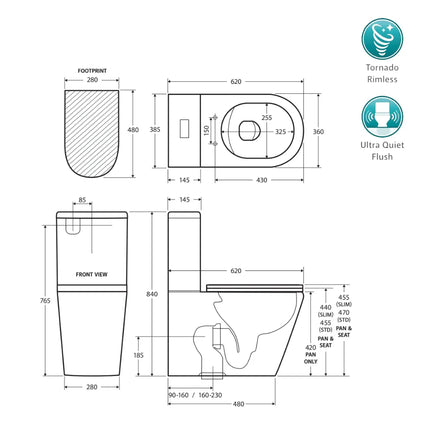 Fienza Aluca Back-to-Wall Toilet Suite Tornado Rimless Ultra Quiet Flush Gloss White ,