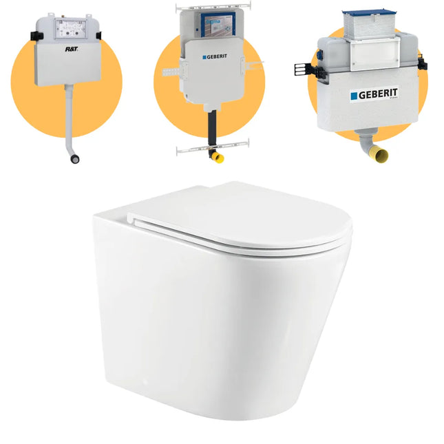 Fienza Aluca Wall Faced Toilet Suite, Gloss White, Slim Seat