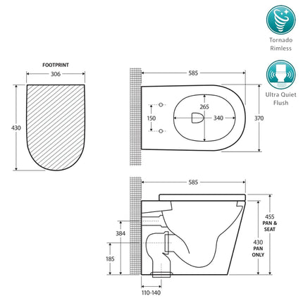 Fienza Aluca Wall Faced Toilet Suite, Gloss White