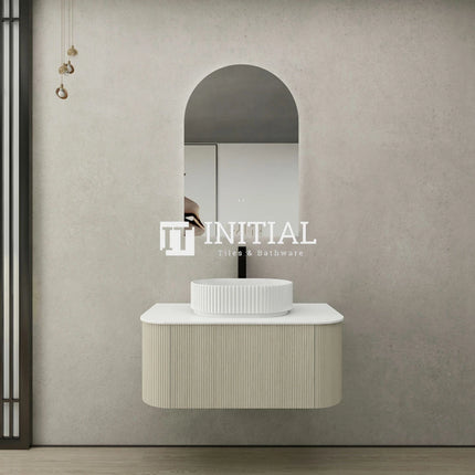 Bronte 900 Coastal Oak Woodgrain Curved Wall Hung Vanity ,