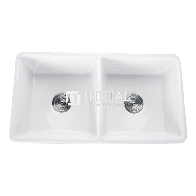 Fermentale Ceramic Gloss White Kitchen Sink, Double Bowl, 760X445X250 ,