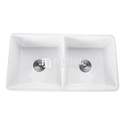 Fermentale Ceramic Gloss White Kitchen Sink, Double Bowl, 845X465X250 ,