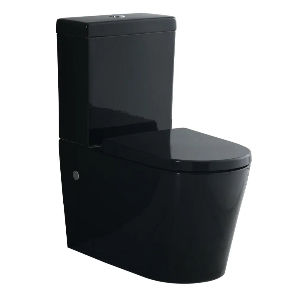 Urbane Box Rim Flush Pan Back to Wall Toilet Suite Gloss Black 715x390x830 ,