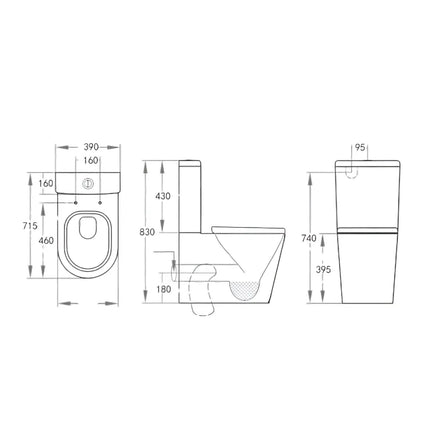 Urbane Box Rim Flush Pan Back to Wall Toilet Suite Gloss Black 715x390x830 ,