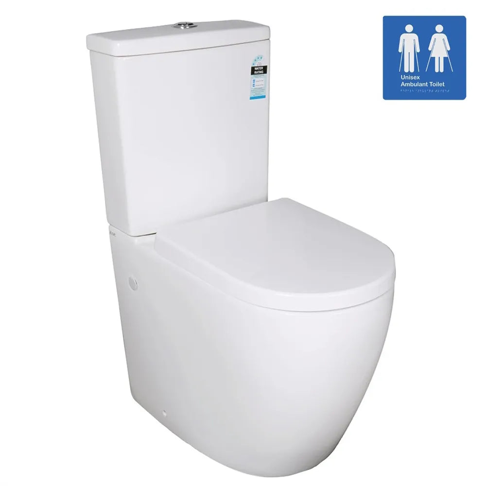 Elvera Box Rim Ambulant Back to Wall Toilet Suite Gloss White 660X395X905 ,