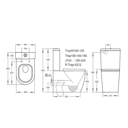 Elvera Box Rim Ambulant Back to Wall Toilet Suite Gloss White 660X395X905 ,