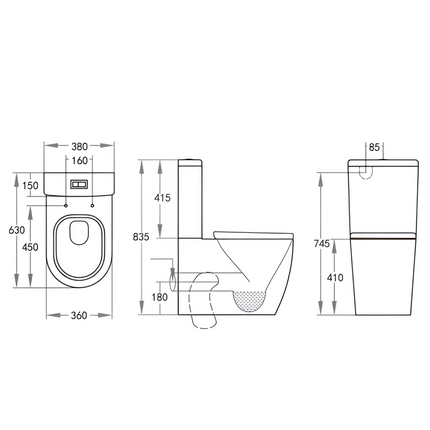 Vegas Tornado Back to Wall Toilet Suite Gloss Black 630X380X835 ,