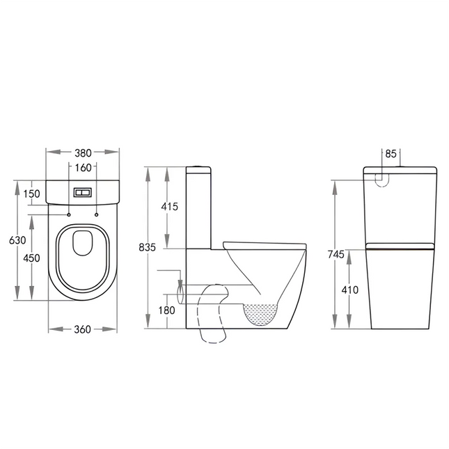 Vegas Tornado Back to Wall Toilet Suite Gloss Black 630X380X835 ,