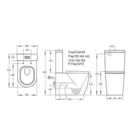 Vegas Rimless Back to Wall Toilet Suite Gloss White 630X380X835 ,