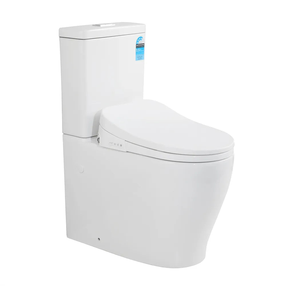 Zeus Tornado Rimless Back to Wall Toilet Suite With Smart Seat Gloss White 655X380X870 ,