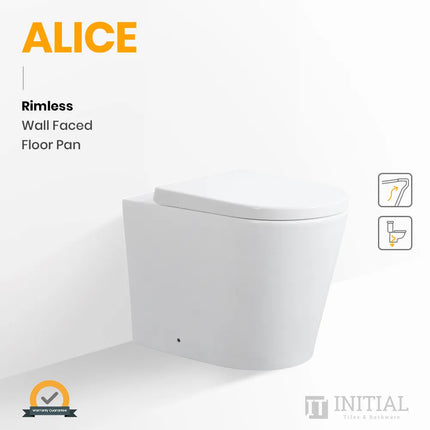 Alice Rimless Wall Faced Floor Pan Toilet Matt White 575X360X415