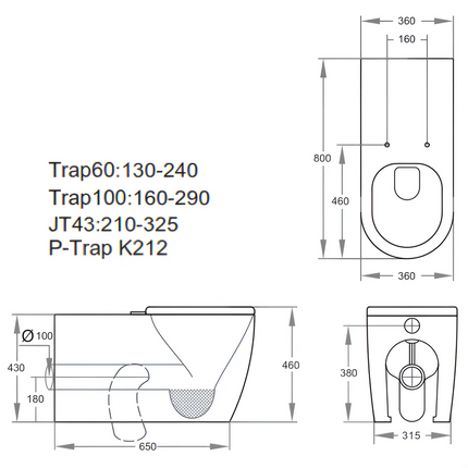 Asta Tornado Care Wall Faced Floor Pan Gloss White 795X355X425 ,