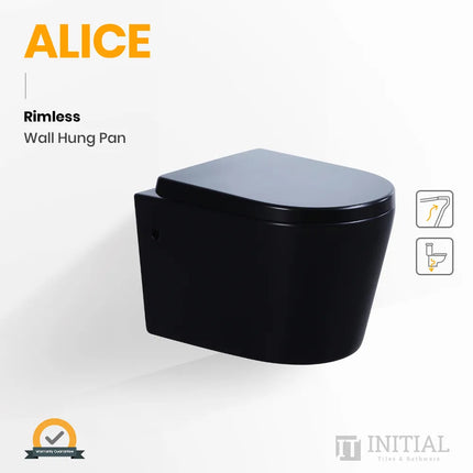 Alice Rimless Wall Hung Pan Toilet Matt Black 520X360X325