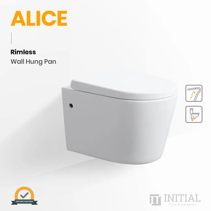 Alice Rimless Wall Hung Pan Toilet Matt White 520X360X325