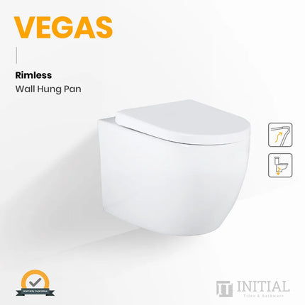 Vegas Rimless Wall Hung Pan Toilet Gloss White 550X360X330