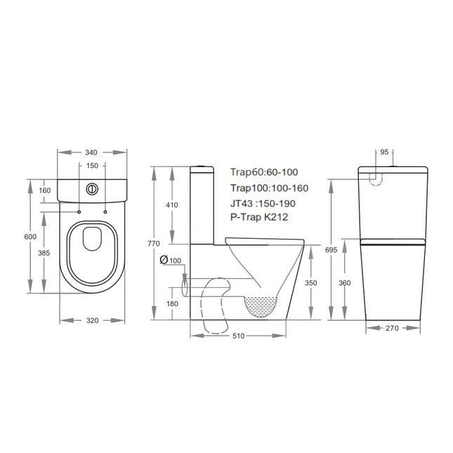 Alice Rimless Junior Toilet Suite Gloss White 595X335X770 ,