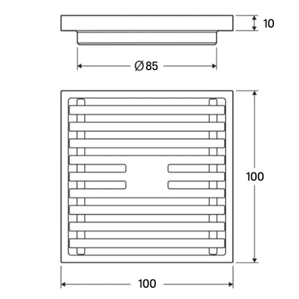 Bathroom Linear Square Floor Waste Chrome 100X100X85mm