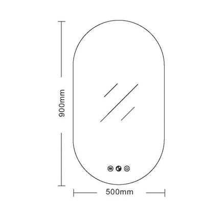 Lorna LED Oval Mirror 500 X 900mm with Adjustable LED Lighting
