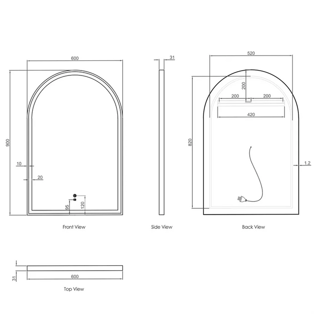 Otti Archie LED Frame Mirror 900X600 Matte Black ,