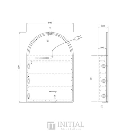 Otti LED Arch Shaving Cabinet 900X600, Black Oak ,