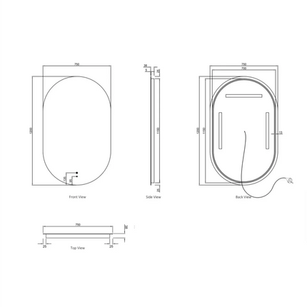 Otti Massa LED Frameless Mirror Oval 900-1800X600/750