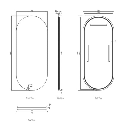 Otti Massa LED Frameless Mirror Oval 900-1800X600/750