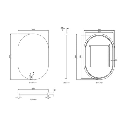 Otti Massa LED Frameless Mirror Oval 900-1800X600/750