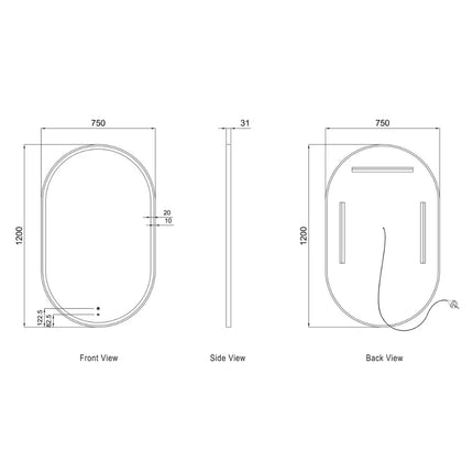 Otti Massa LED Brushed Gold Frame Mirror Oval 900-1800X600/750