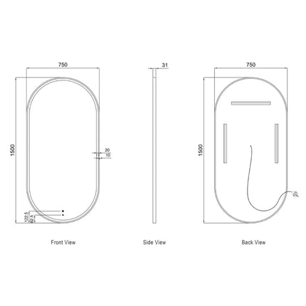 Otti Massa LED White Frame Mirror Oval 900-1800X600/750