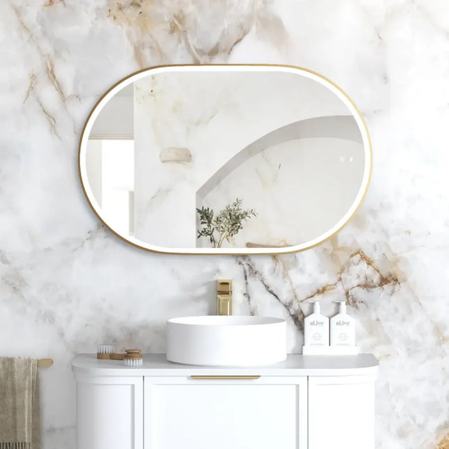 Otti Massa LED Brushed Gold Frame Mirror Oval 900-1800X600/750