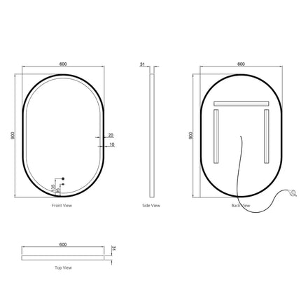 Otti Massa LED White Frame Mirror Oval 900-1800X600/750