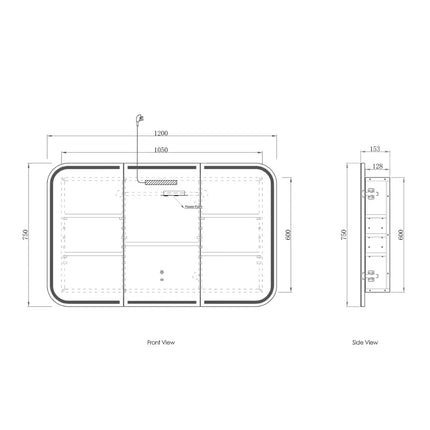 Otti LED Novo Soft Square Shaving Cabinet 1200X750/1500X750 Matte White Premium Edition