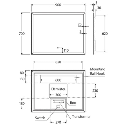 Fienza Hampton Rectangular LED Mirror, 900 X 700mm ,