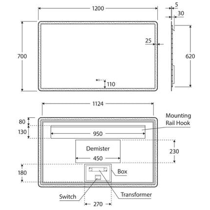 Fienza Luciana Rectangular LED Mirror, 1200 X 700mm ,