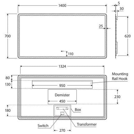 Fienza Luciana Rectangular LED Mirror, 1400 X 700mm ,