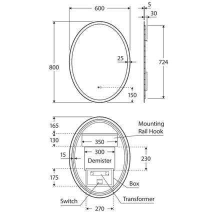 Fienza Antonia Oval LED Mirror, 600 X 800mm ,