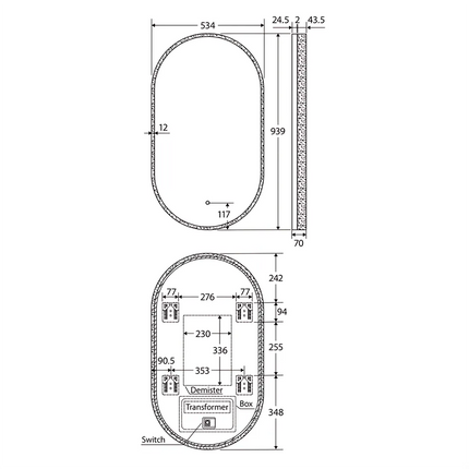 Sansa Pill LED Framed Mirror, 535 x 940 mm