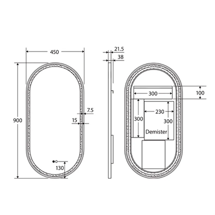 Fienza Empire LED Framed Mirror 450 x 900mm Matte Black ,