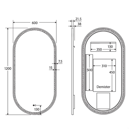 Fienza Empire LED Framed Mirror 600 x 1200mm Matte White ,