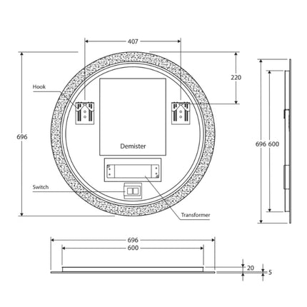 Fienza Kaya Round LED Mirror With Demister, 696mm ,