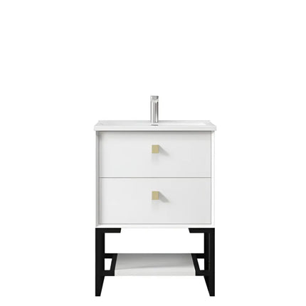 Otti Hugo Wall Hung Vanity with 2 Drawers Soft Close Doors Matt White 890W X 550H X 460D , With Ceramic Top With 900mm Leg